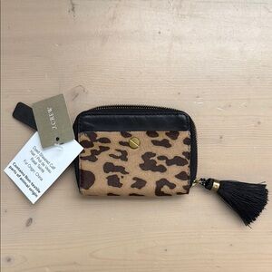 J. Crew Leopard Print Calf Hair Wallet with Black Tassel